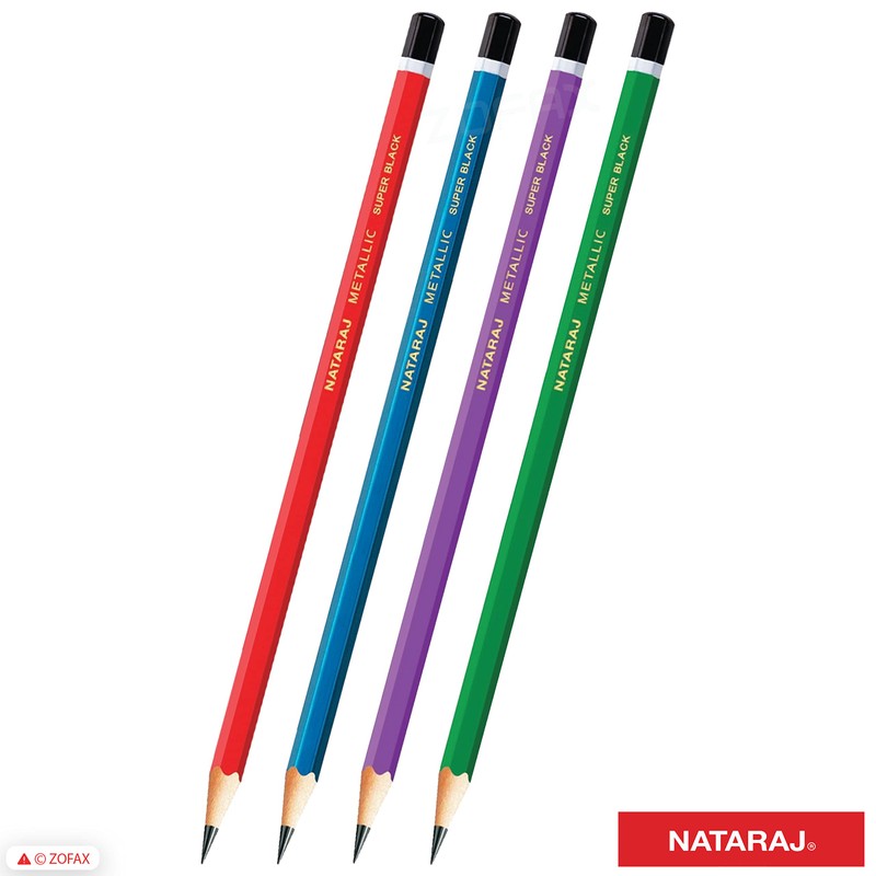 NATARAJ Metallic Super Black Pencils - 10 Pencils + Free