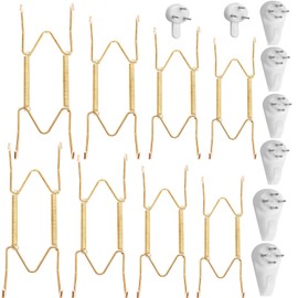 WADY Plate Hangers for Walls, 8Pcs Stainless Steel Decorative Wire Plate Holders, 6/8/10/12In Stainless Steel W-Shaped Gold Plate Hooks Vertical Dish Holder Display Wall Mount for Antique Arts Plates