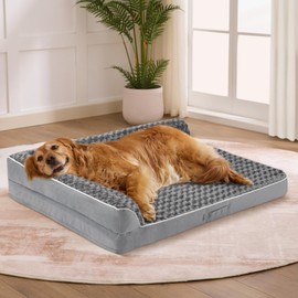 Aeroluxe Dog Bed Large Sized Dogs, Orthopedic Dog Bed for Large Dogs, Waterproof Pet Bed with Washable Removable Cover, L-Shaped Pet Couch with Portable Handle 36"x27"x6.5", Grey