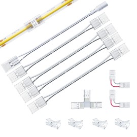 PAUTIX 8mm Connectors for 2-Pin COB LED Strip Lights,4pcs Transparent Gapless Connectors,4pcs Dual End,1pc Single to DC Female Plug 7.9in Extension Wire,2pcs L-shaped Connectors,1pc T-shaped Connector