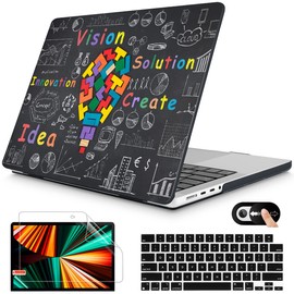 Mektron for MacBook Pro 14 Case A2442/M2 A2779 (2021/2023) Release, Hard Shell Case Cover with Keyboard Skin & Screen Protector & Webcam Cover Compatible with MacBook Pro 14 M1, Geometric Blackboard