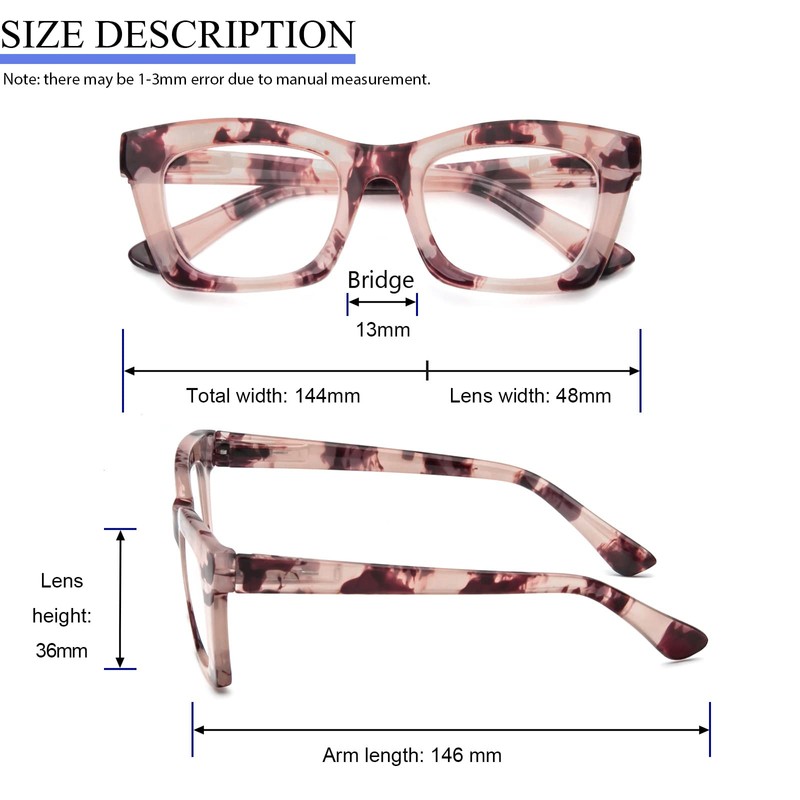 MMOWW 3-Pack Rechteckige Lesebrillen Für Frauen, übergroße, Quadratische Rahmen, Anti-Blaulicht-Brille