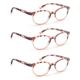 OLOMEE Reading Glasses Women Cute Small Round Readers +5.00 for Small Head/Petite Face,Tortoiseshell Lightweight Cheaters Reading Glasses w/Comfortable Spring Hinges 3 Pack