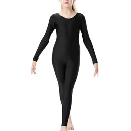 Prime fashions Girls Full Sleeve Footless Catsuit Scoop Neckline Unitard for Ballet, Dance Performance (Black, 11-12 Years)