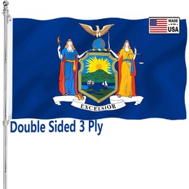 New York State Flag 3x5 Ft Double Sided Outdoor Heavy Duty Vivid Colors New York NY State Flags 3 Ply with Durable Canvas Header and 2 Brass Grommets