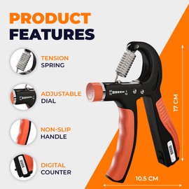 BOLT RUSH Adjustable Grip Strengthener, Grip Trainer (10-100 kg), Forearm Strengthener for Muscle Building, Grip Trainer & Finger Strengthener for Athletes, Rock Climbing, Gym Equipment (Orange)