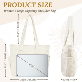 Saier tbo Large Corduroy Tote Bag for Women, Stylish Shoulder Bags With Zipper and Pockets for Ladies School Work Shopping Travel Daily Use