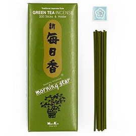 Nippon Kodo Morning Star Japanese Incense from Green of Japanese - 200 Stick Box with Ceramic Holder