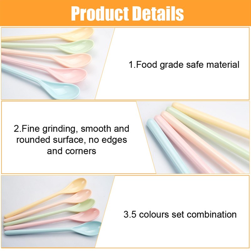 Pack of 5 Egg Spoons Plastic Colourful Plastic Spoon Long
