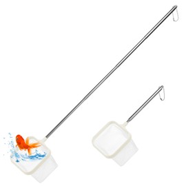 Fish Net for Fish Tank, 2Pack White 3Inch Fine Mesh Aquarium Net Aquarium Shrimp Nets with Extendable Stainless Steel Handle Small Tank Tool for Shrimp Bettas Square Round Debris Skimming Nets