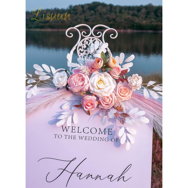 Lisuun Artificial Wedding Welcome Sign Flowers and Backdrop Swags, 2