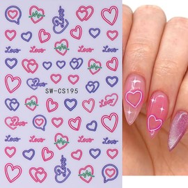 Heart Nail Art Stickers Decals Valentine's Day Nail Decals 6PCS 3D Self-Adhesive Love Nail Stickers for Nail Art Colorful Love Stickers for Nails Art Supplies Accessories Cute Nail Stickers for Women