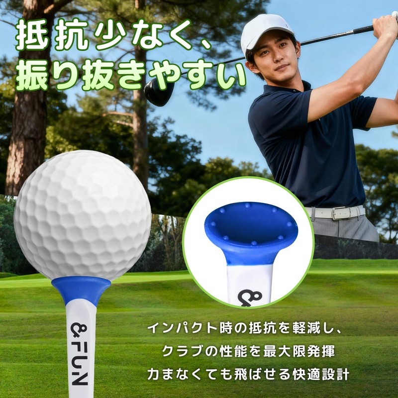 &FUN Golf Tees, Long Tees, 3.1 inches (80 mm), Set