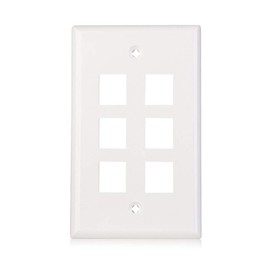 axGear 6 Port Keystone Wall Plate Single Gang Standard Size RJ45 Jack Modular Insert Cat5e Cat6 Ethernet Port White