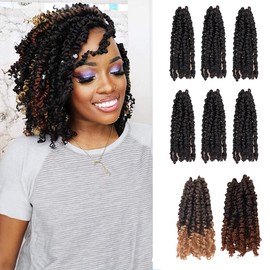 Passion Twist Crochet Hair-Mixed Color Combo Pack(6 packs 1B+1 pack T1B/27+1 pack T1B/30),Pre-twisted Pre Looped Synthetic Braided Hair Extensions For Black Women and Kids(10"-8 Packs,1B+T27+T30)