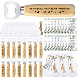 Dandat 50 Sets Wedding Favors for Guests Mr and Mrs Gifts Wood Bottle Opener Beer Bottle Opener with Thank You Card Organza Bag Twine Wedding Souvenir