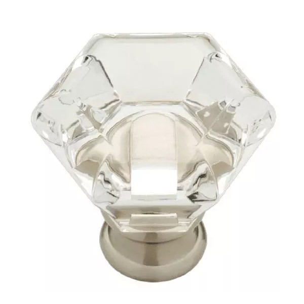 1-3/4" Faceted Acrylic Knob Clear with Satin Nickel