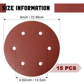 9 Inch 6 Hole Sanding Disc, GOH DODD 240 Grit 15 Pieces Hook and Loop Sandpaper Aluminum Oxide Sanding Pads Sand Paper for Drywall Sander