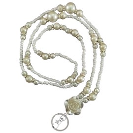 Anya SUPER SLIM Style Fashion Women's Beaded Lanyard, Pretty Cute Colored Lanyard Necklace for id badge for Women - 34", For Keys, Badge Holder (Pearl White)