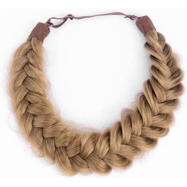 BOBIYA Messy Wide 2 Strands Synthetic Hair Auburn Braided Headband Classic Chunky Braided Headband Elastic Stretch Braided Hair Band (Dirty Blonde)