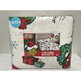 The GRINCH Max Dr. Seuss QUEEN Size 4 Pc Cotton Flannel Sheet Set  Christmas FUN