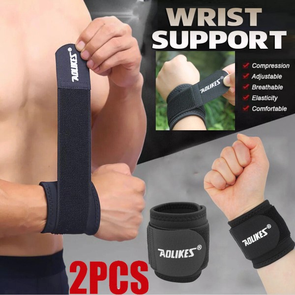 AOLIKES 2PCS Adjustable Wrist Brace Sports Wrap Support Gym Strap