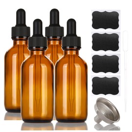 Set of 4,2oz Glass Dropper Bottle Amber