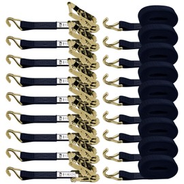 SALUINOKI 1.5 inch Ratchet Straps Heavy Duty 8 Pack 1-1/2 in x 12ft Cargo Load Tie Down Strap Double J Hook Black 2200lbs Working Load for Trucks