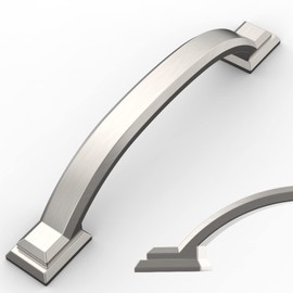 Amerdeco 10 Pack Brushed Satin Nickel Cabinet Pulls 4 Inch(102mm) Hole Centers, Handles for Kitchen Cabinet Hardware, Arch Cabinet Handles for Bathroom Dresser Drawer Handles 3150
