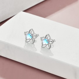 Flower Moonstone Earrings Sterling Silver Stud Earrings Moonstone Jewelry for Women Earrings for Sensitive Ears