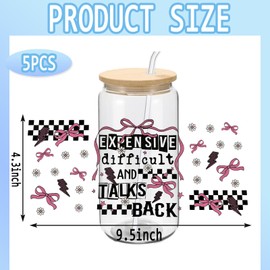 UV DTF Cup Wraps for 16 oz Glass Cups, 5 Sheets Rub on Transfers for Crafts, Uv Dtf Decals Stickers for Tumblers (Mixed DESIGN1)