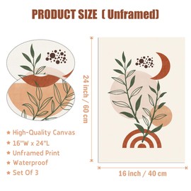 AIRCS Boho Wall Art Canvas Print Set of 3, 12x16in Boho Wall Decor, Mid Century Modern Wall Art Abstract Geometric Black Beige Minimalist Boho Artwork For Living Room Bathroom