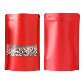 100Pcs Red Kraft Paper Stand Up Pouches, Zipper Seal Top Storage Bags with Matte Window and Tear Notch, Resealable Favor Treats, Food Bags (3.94 inch x 5.91 inch)