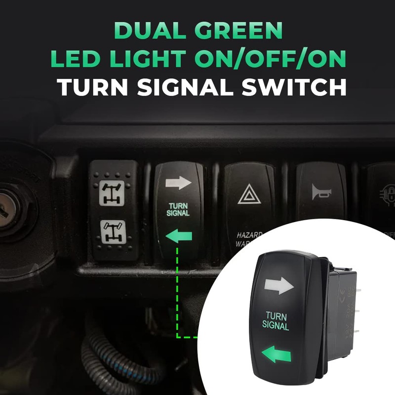 Foruly Turn Signal Rocker Switch Green LED On On/Off/On 4