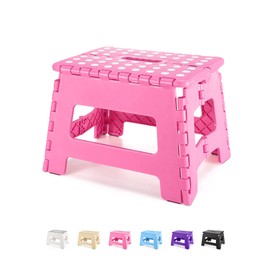Dyforce Folding Step Stool 9 Inch, Kids Step Stool, Heavy Duty Step Stools for Adults, Compact Foot Stools, Light-Weight Toddler Step Stools for Kitchen, Bathroom, Holds Up to 300 lbs (Pink)