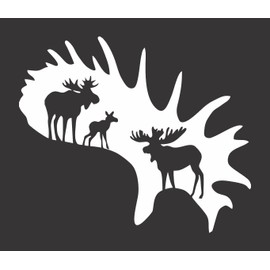 Moose Antler with Moose - Die Cut Vinyl Window Decal/Sticker for Car/Truck 6.5"x5.5"