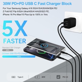Fast Charger Cord USB C Wall Charger 30W for Moto G Power 2025,G Stylus 5G 2024,razr+ 2024,Razr 50 Ultra,Edge 2024,G 5G,G Play 2024,Edge 50,Android Phone C Charger Block 6FT Type C to C Charging Cable