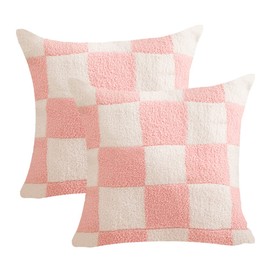 NIDITW Set of 2 Ultra Soft Checkerboard Throw Pillow Cover Microfiber Chessboard Gingham Cushion Case Cozy Fuzzy Checkered Pillowcase Decor for Home Sofa Couch 18x18 Inches (Pink)