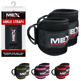 Mexstrength Ankle Straps for Cable Machines (Pair) – Adjustable Neoprene Padded Leg Straps for Kickbacks, Lower Body Workouts, and Strength Training – Gym Cable Attachments for Men (Black)