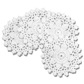 gracebuy Pack of 4PCS White 4 Inch Round Handmade Cotton Crochet Lace Placemats Coasters