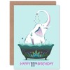 Wee Blue Coo Elephant Bath Birthday 11th Greetings Card