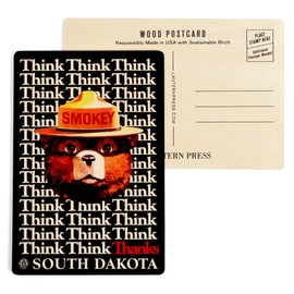 South Dakota, Smokey Bear, Think Thanks, Vintage Advertisement (4x6 Birch Wood Postcards, 2-Pack Stationary, Rustic Home Wall Decor)