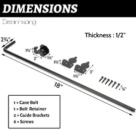 18" Heavy Duty Cane Bolt Gate Drop Rod Hardware Ground Latch for Wood PVC Vinyl Metal Fences Gates, Double Doors, Black Solid Steel -1 Pack