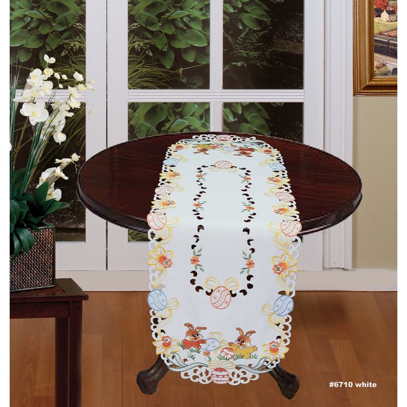 Creative Linens Embroidered Easter Bunny Egg Floral Table Runner 15x53