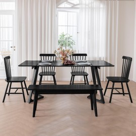 DELAVIN 47 Inch Oak Wood Dining Bench, Modern Black Multi-Purpose Bench for Kitchen, Bedroom, or Living Room