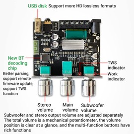 Amplifier Board Stepless 2.1 Channel Audio Amplifier Board Module 10 Sounds Audio Amplifier Board Panel Board for DIY
