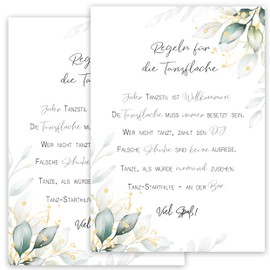 2 x Dance Floor Rules for the Dance Floor A4 Stable Poster 400 g/m² Dance Floor Rules Sign Celebration Birthday Wedding Party Fun Decoration Wedding Decoration Green White Gold Leaves Vintage 30 40 50
