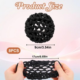 BOHUIZ 8 Pcs Hair Nets Invisible Knit Hairnets, Elastic Handmade Crochet Hair Bun Cover Black Mesh Hairs Bun Holders Snood for Ballet Dance Skating