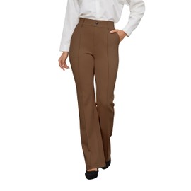 VIMPEP Dress Pants for Women Yoga Pull On Stretchy Straight Leg High Waist Work Pants Woman Business Casual Lounge Office Slacks with Pockets B201 29 Coffee L