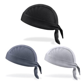 TSHAOUN 3 Pcs Bandana for Men Skull Cap,Quick Dry Sports Bandana Cycling Skull Cap,Anti-UV Head Protection Headband Sports Hiking Skating Cycling Climbing Running Beanie (Black, Gray, Dark Gray)